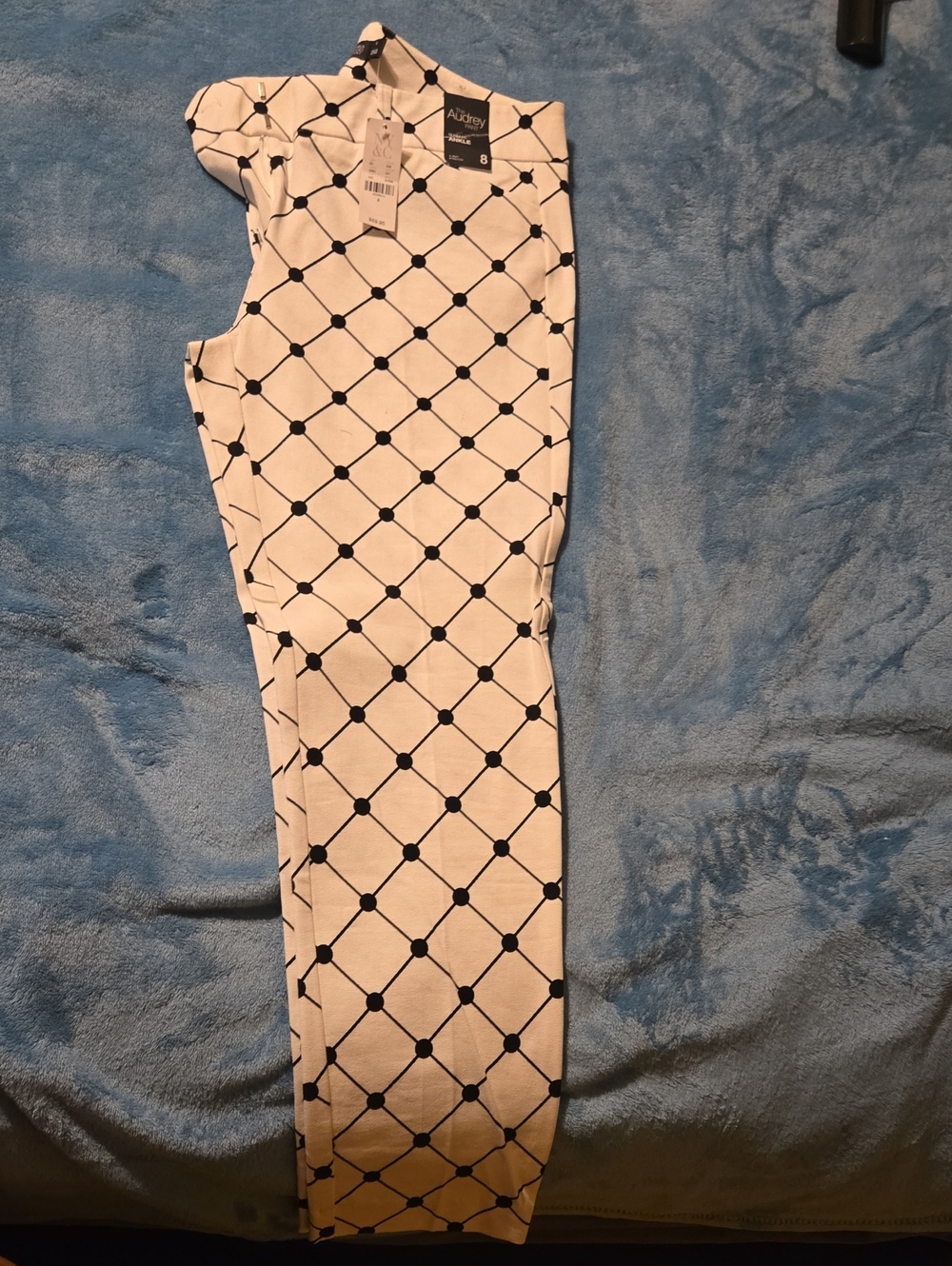 audrey White Pants with Black Lattice Dot Print